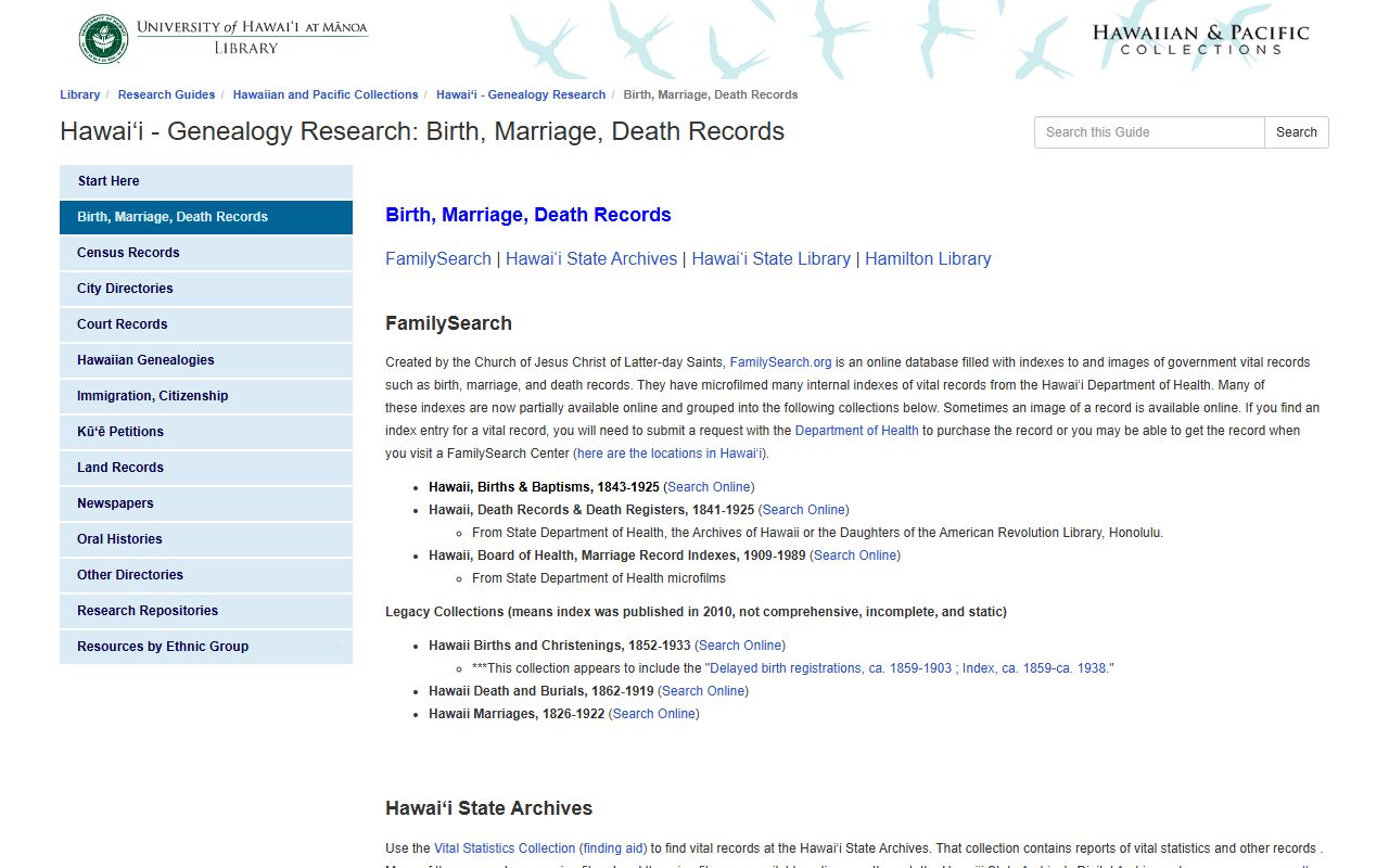UH Manoa genealogy guide for Urban Honolulu marriage records research