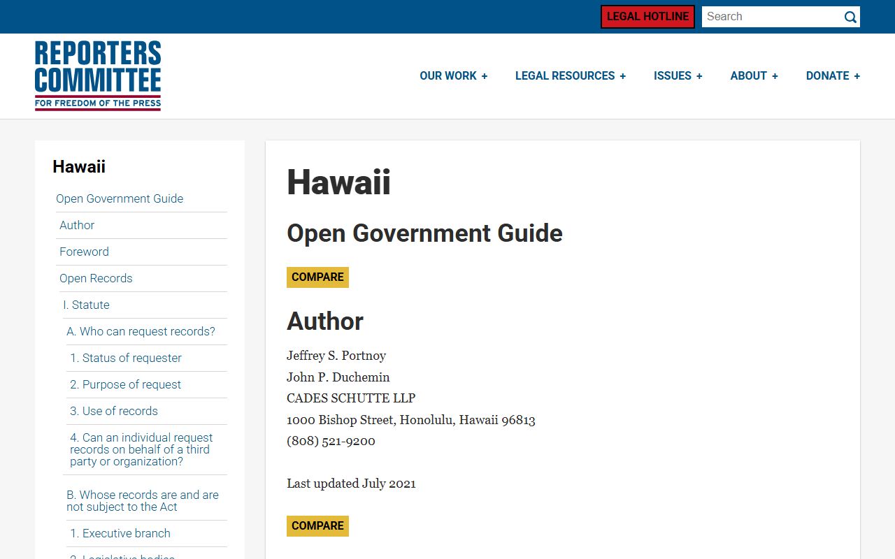 Hawaii Open Government Guide vital statistics access rules